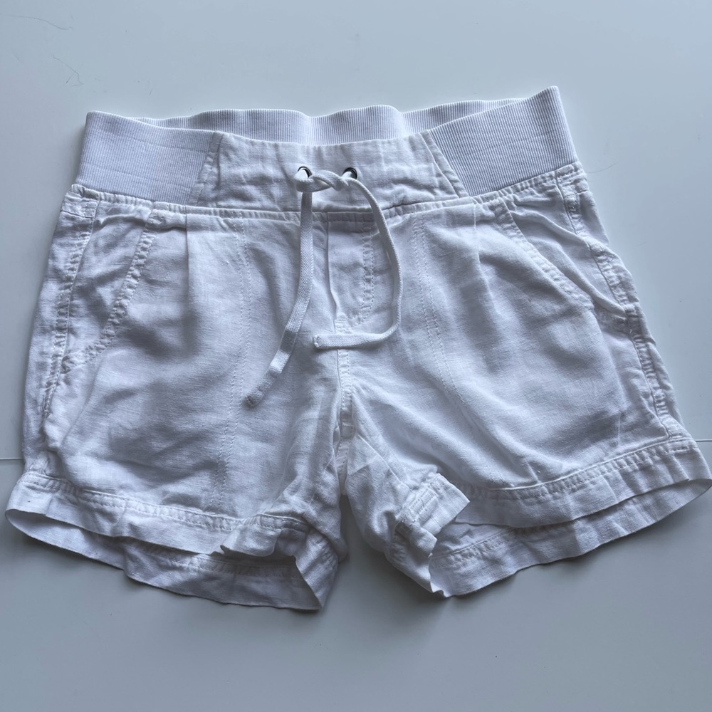 Athleta 4 100% Linen Shorts Drawstring Pockets White Lightweight Drawstring